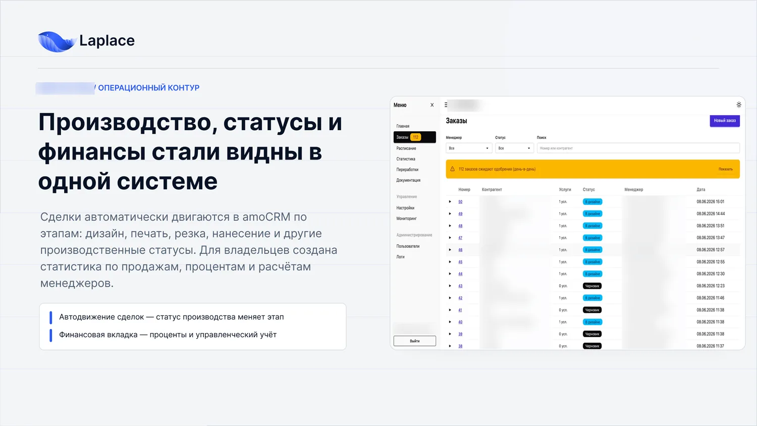 Платформа заказов и производства: статусы сделок и финансы в одной системе